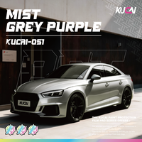 KUCAI 5*59FT Stiker Vinyl Mobil Anti Gelembung PET Super Glossy Metalik Abu-abu Ungu Pembungkus Vinyl Kendaraan Film Pelindung Cat