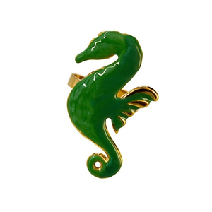 แหวนม้าน้ำเคลือบสีเขียว PVD ชุบทอง 316L สแตนเลสสตีล เครื่องประดับแฟชั่น - Product Image 2