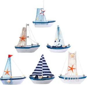 木制微型帆船地中海风格微型迷你帆船模型渔船装饰品