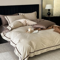 Ensemble de housse de couette en coton 50S personnalisable, ensemble de literie élégant en jacquard, ensemble de draps 4 pièces pour chambre d'hôtel