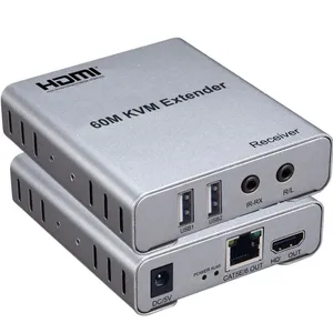 Extensor USB KVM <span class=keywords><strong>HDMI</strong></span> de 60m por <span class=keywords><strong>CAT5E</strong></span> Cat6 RJ45, Cable Ethernet, receptor transmisor, convertidor de Audio y vídeo, PC, portátil a Monitor de TV - Product Image 1
