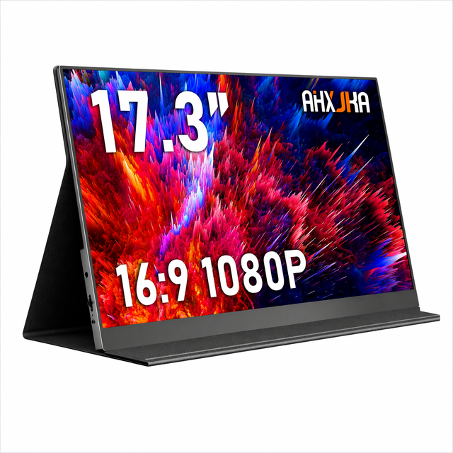 AXHJKA 17.3 Inch Portable Monitor 1920x1080 FHD IPS HDR 60Hz Gaming Monitor with Dual Speakers Leather Case for Laptop PC Phone