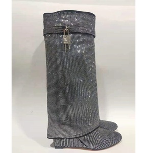 <span class=keywords><strong>Botas</strong></span> de invierno de tacón de cuña <span class=keywords><strong>con</strong></span> punta, de alta calidad, <span class=keywords><strong>con</strong></span> diamantes Shark Lock, hasta la rodilla, para mujer, a la moda, sin cordones, para combinar <span class=keywords><strong>con</strong></span> pantalones - Product Image 5