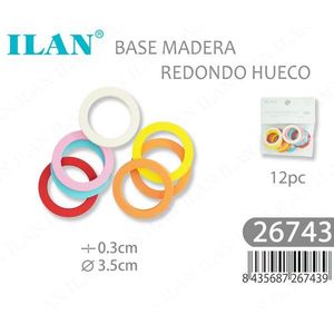 Cerchi in Legno Cavi Rotondi Ilan, Diametro 3,5 cm, Multicolore, 12 Pezzi, Base per Lavori Artigianali - Product Image 1