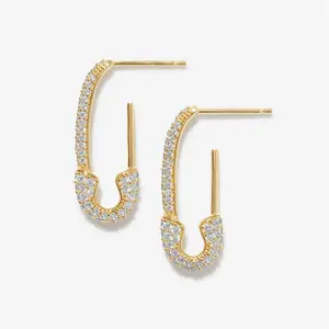 Jewelry Micro Pave cz Silver Safety Pin Earring for Women