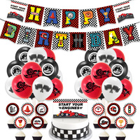 Artículos de Fiesta Temáticos de Carreras de Autos de Dibujos Animados, Pancarta de Feliz Cumpleaños, Adorno para Pastel para Niños, Decoraciones para Fiestas de Cumpleaños