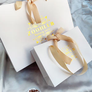 Customized Logo Gold Foil Luxury Mini <b>Paper</b> <b>Bag</b> For Jewelry & Cosmetics & Glasses Packaging Makeup with Ribbon Handle - Product Image 3