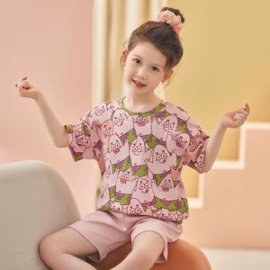 2025 yeni varış kısa kollu pamuk çocuk pijamaları sevimli karikatür baskı yaz hafif pijama ev giyim çocuk - Product Image 2