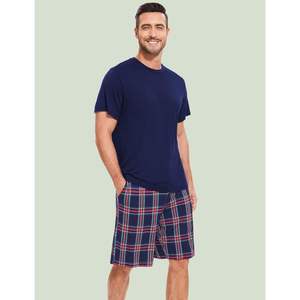 <b>Men's</b> <b>Pajama</b> <b>Set</b> Bamboo Viscose Short Sleeve Shirt And Shorts Loungewear With Pockets <b>Mens</b> Modal Cotton Breathable Sleepwear - Product Image 3