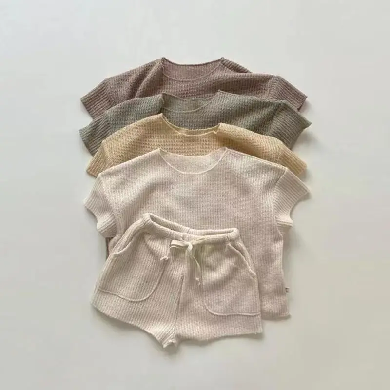 INS Kinder Jungen Trainings anzüge Sommer Waffel Baumwoll hemden Taschen Hosen 2 Stück Kinder Kleidung Sets Kleinkind Kleidung Sets