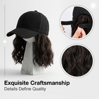 Peluca de gorra de béisbol ondulada de fibra sintética de alta temperatura para mujer, pequeña, con extensiones de cabello corto ondulado, ajustable, marrón y negro