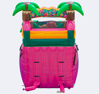 Toboggan aquatique gonflable rose vif tropical pas cher, toboggan aquatique double piste palmier pour enfants, idéal pour carnaval et fêtes à la piscine