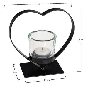 Portacandele a forma di cuore con bicchieri in vetro per tealight, decorazione in metallo nero per centrotavola, regalo di San Valentino - Product Image 2