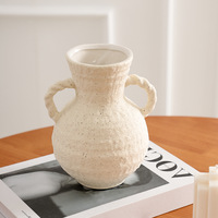Vase à fleurs artisanal Vase en terre cuite Vase en céramique blanche vintage Décor antique rustique avec 2 poignées, finition mate à large bouche