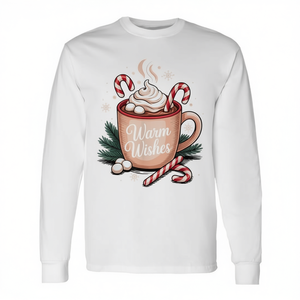Camiseta de manga larga Warm Wishes Hot Cocoa con diseño navideño de dulces, cuello redondo unisex, talla para adultos - Product Image 3