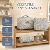 Tas Makeup Floral Besar Desain Vertikal Organizer Perlengkapan Mandi Portabel untuk Perjalanan Dengan Kompartemen Kantong Penyimpanan Logo Kustom