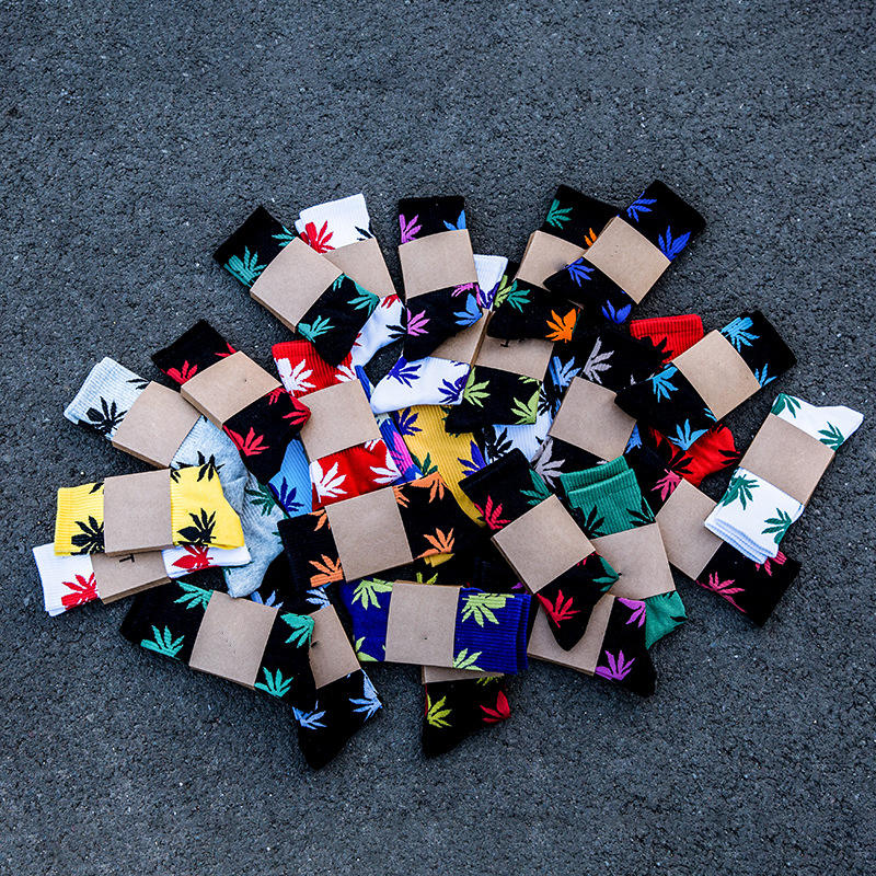 Hip Hop Bulk Cotton Fashion Street Socks Maple Leaf Crew Weed Street-wear Men Socks