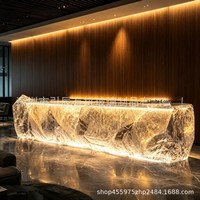 Ensemble îlot de meubles en résine cristal platine style chinois moderne haute transparence à grain de bois ; Table de bar moderne de luxe léger