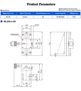 Diacion WLZ40-L100 Testa Micrometrica in Alluminio per Asse Z, Guida Lineare Manuale a Corsa Lunga, Capacità di Carico 3kgf, Corsa 60mm - Product Image 2