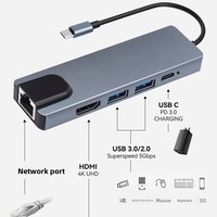 Base de Conexión Tipo-C 5 en 1, Tarjeta de Red RJ45 de 100 Megabits, Concentrador USB 3.0, SD, TF, PD100W para Computadora, Multifunción