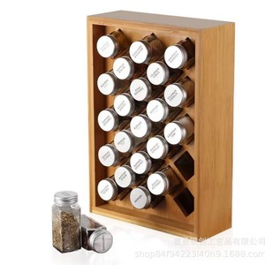 Caja de especias de madera, estante de almacenamiento de bambú, organizador de múltiples compartimentos, estante vertical para encimera de cocina, tapa metálica hermética - Product Image 5