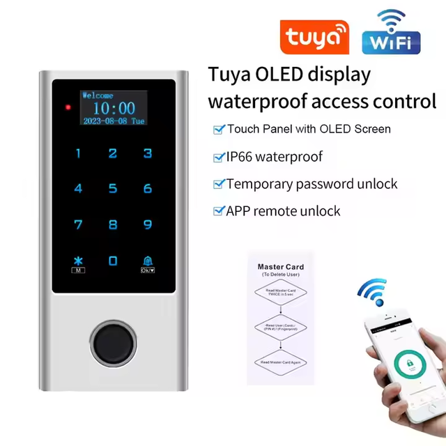 Metal Case 10500 User Capacity RFID Biometric Fingerprint Reader, Tuya WiFi OLED Display Access Control System With Screen