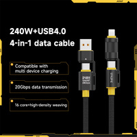Nuevo 240W 4 en 1 Multifuncional Usb4.0 20Gbps Pd100w Zinc 5A Cable de carga rápida para Iphone 15 Android Notebook
