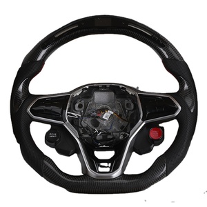 Volant en cuir semi-perforé avec bouton de démarrage, en fibre de carbone et LED pour VW Volkswagen <span class=keywords><strong>Golf</strong></span> R 6 7 7.5 <span class=keywords><strong>8</strong></span> MK8 MK7 8R Gti <span class=keywords><strong>Gtd</strong></span> - Product Image 2