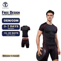 Ensemble de fitness d'été pour hommes, haut à manches courtes respirant et à séchage rapide, short de course ajusté, ensemble sportif deux pièces