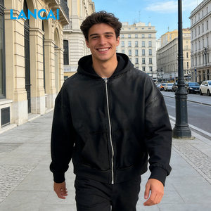 Lancai Streetwear Men Drop Shoulder Washed Boxy Oversized Hoodie Custom Printed 100% Heavy Cotton Graphic Hoodies Unisex - Product Image 2