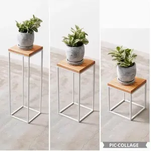 Support de fleurs bas en bois massif et fer forgé, style contemporain, pour salon, table console dorée, idéal pour bonsaï et ornements - Product Image 3