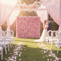 Panneaux muraux de fleurs artificielles en soie 3D personnalisés, enroulables sur base en tissu, pour la décoration de mariages, de fêtes et d'événements