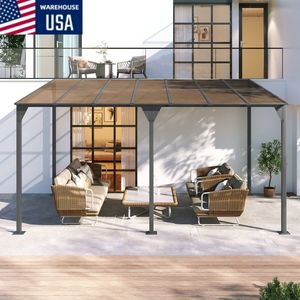Pergola murale moderne d'extérieur avec toit en polycarbonate incliné, structure en fer thermolaqué, protection UV60+, résistante aux intempéries et écologique - Product Image 2