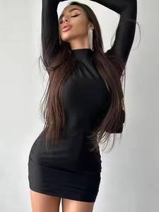 <span class=keywords><strong>Vestiti</strong></span> Y2K all'ingrosso aderente Sexy Streetwear festa <span class=keywords><strong>mezza</strong></span> dolcevita abiti tinta unita <span class=keywords><strong>manica</strong></span> lunga con guanti Mini abito - Product Image 2