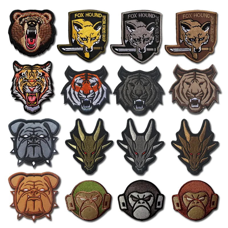 Animal tiger bear dragon monkey Patches Embroidered Creativity Badge Hook Loop Armband 3D Stick Jacket Backpack Stickers