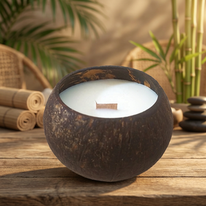 Vela Aromática Artesanal de Cera de Coco y Soja en Recipiente de Cáscara de Coco, Decoración Encantadora para el Hogar en Navidad, Halloween y Año Nuevo - Product Image 3