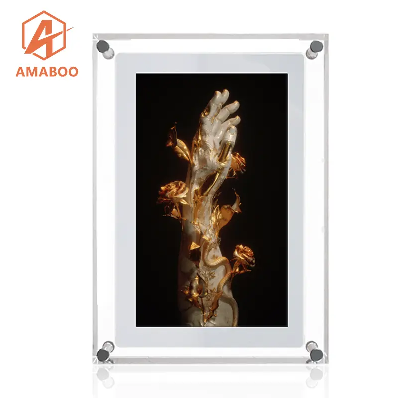 AMABOO vente en gros, cristal clair, vidéo, objets infinis, cadre Photo, Lcd alimenté par batterie, 7 pouces, Art numérique, cadre Photo acrylique
