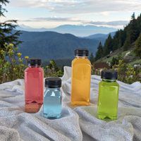 Bouteilles Carrées en Plastique Transparent Personnalisées de 100 ml, 250 ml, 500 ml, 12 oz, 16 oz, avec Bouchon, pour Entreprises de Jus