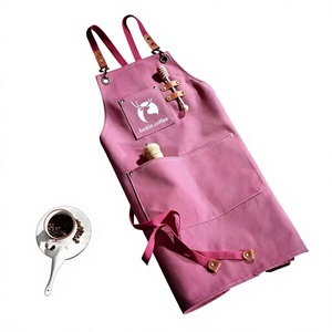 Tablier sans manches en toile anti-salissure couleur personnalisée, imprimé rose, à bretelles croisées, pour maquilleurs et baristas - Product Image 2