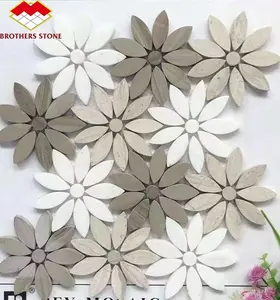 Desain Modern seni memotong marmer mosaik ubin bentuk tidak beraturan pola bunga campuran untuk dapur Hotel Villa