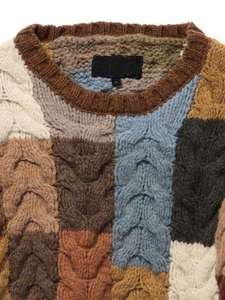 Suéter de hombre de empalme a cuadros de ganchillo de manga larga cuello redondo multicolor diseño de bloque de color de moda personalizado para hombre - Product Image 3