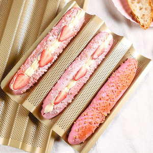 Rectangular Baguette Baking Tray Carbon Steel Non-Stick Three Compartment Oven Safe Baking Mold For Bread Cake - Product Image 3