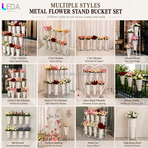 LEDA Modern Shops Weddings Banquets Decoration Flower Stand <b>White</b> Metal Oval Flower Stand <b>Bucket</b> - Product Image 5