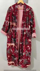 Luxury Velvet Long Robe with Animal and Floral Print Eco-Friendly Wrap & <b>Tie</b> Autumn Wear Women's Dressing Kimono - Product Image 5