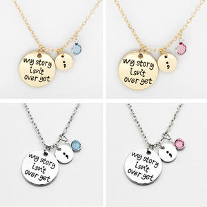 Collana con Punto e Virgola Inciso 'La Mia <span class=keywords><strong>Storia</strong></span> Non Finisce Ancora', Ciondolo con Pietra Portafortuna, Gioielli per la Salute Mentale per Uomini e Donne - Product Image 4
