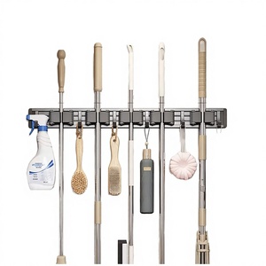Heavy Duty <b>Wall</b> Mounted ABS Non-Folding <b>Mop</b> Broom Holder Self-Adhesive Single Multifunction Storage Racks for Kitchen Garden - Product Image 3