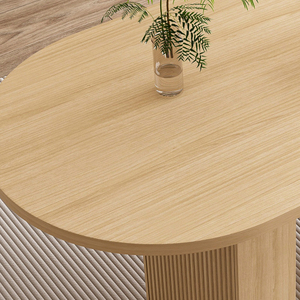 Table à manger ovale pour 6 personnes, 62,9 pouces, style moderne, hôtel, écologique, durable, base en bois à lattes, piédestal, finition naturelle - Product Image 5