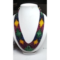 Collier de perles Rondlles à facettes multiples en saphir naturel portant dans le cou AB Grade 3mm à 4.5mm 7 brins-collier de fil