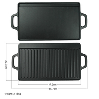 Plaque de cuisson rectangulaire double en fonte de 43 cm pour barbecue extérieur, écologique, antiadhésive, personnalisable, compatible gaz et induction
