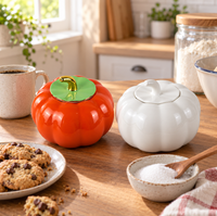 Stoples Permen Keramik Bone China Bentuk Labu dengan Tutup, Wadah Penyimpanan untuk Dapur Rumah, Hadiah Musim Gugur, Halloween, Thanksgiving, Grosir
